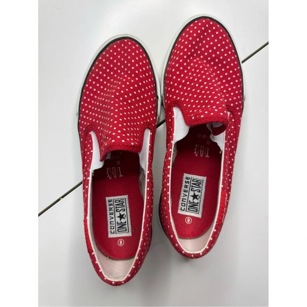 Converse One Star Women's Slip On Sneakers Red White Polka Dot Canvas Size 8
